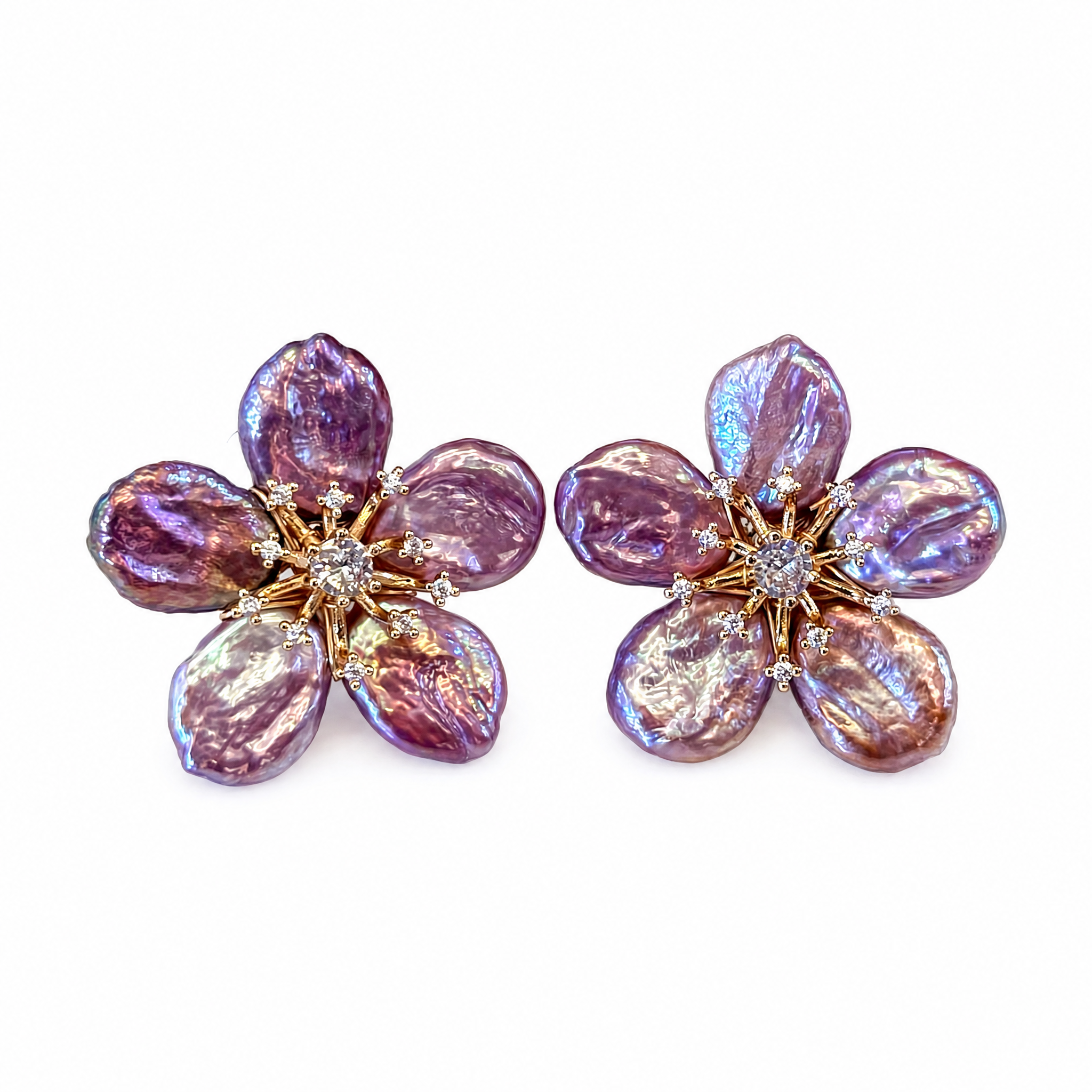 Violet Bloom Baroque Pearl Stud Earrings