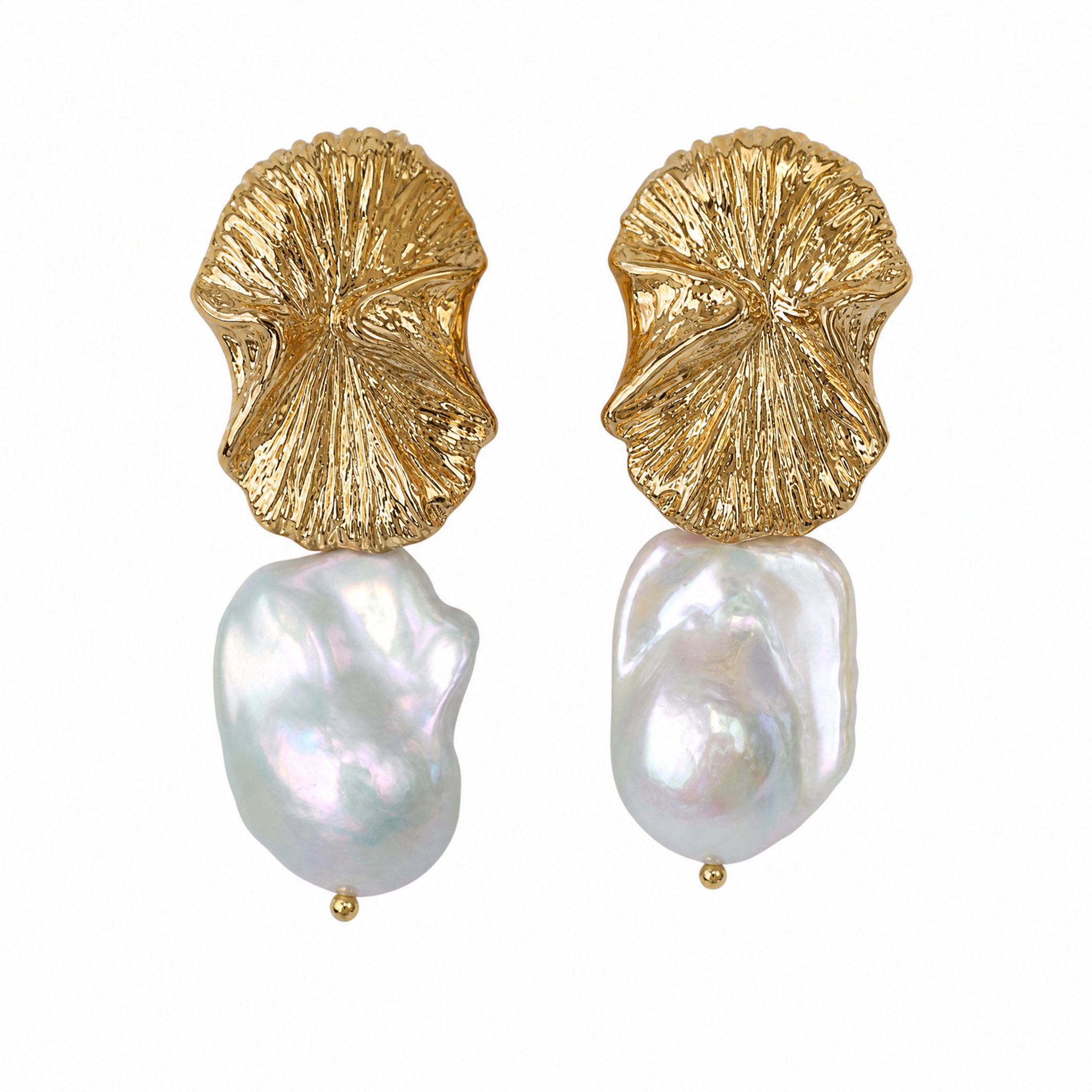Gilded Petal Baroque Pearl Earrings