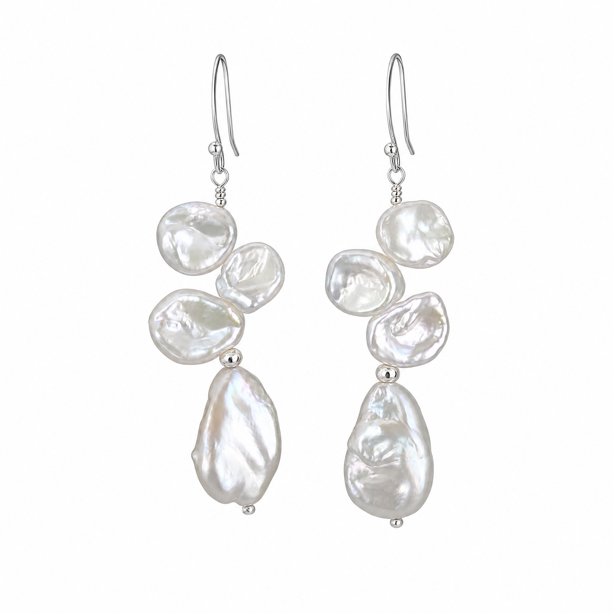 Silver Petal Keshi Drop Earrings