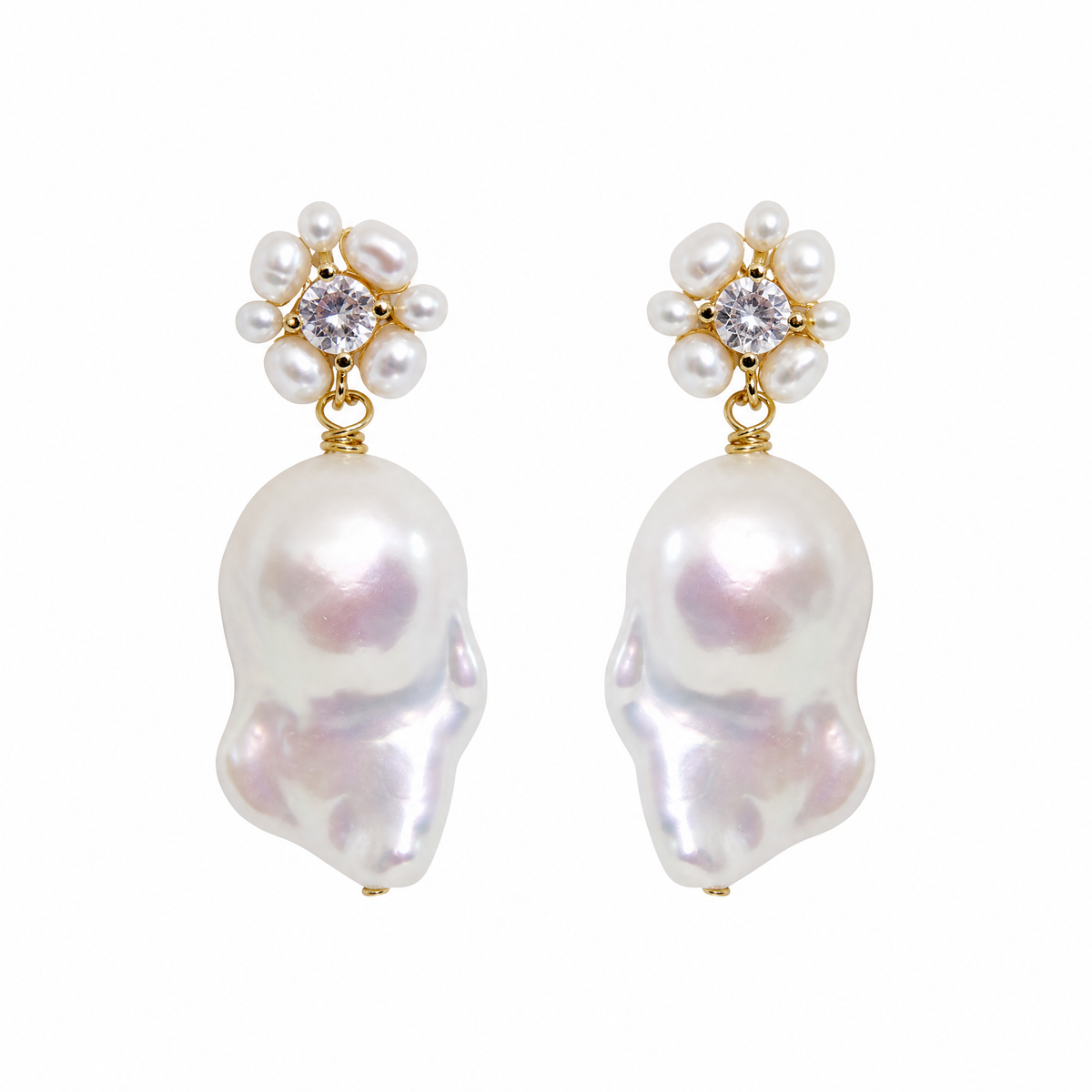 Rosette Baroque Pearl Drop Earrings