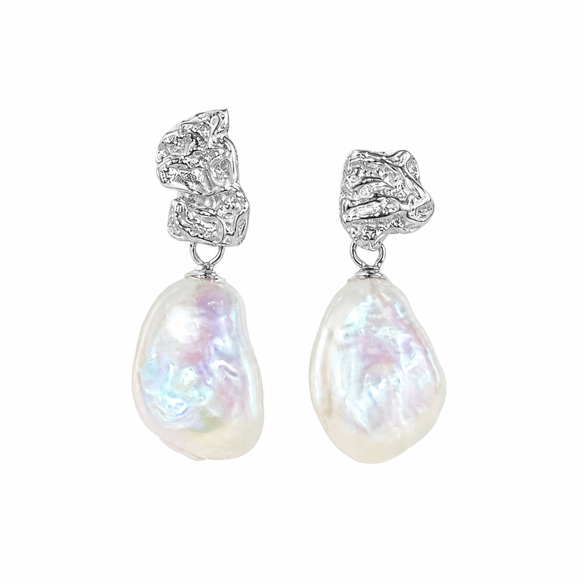 Silver Bloom Baroque Pearl Drop Earrings