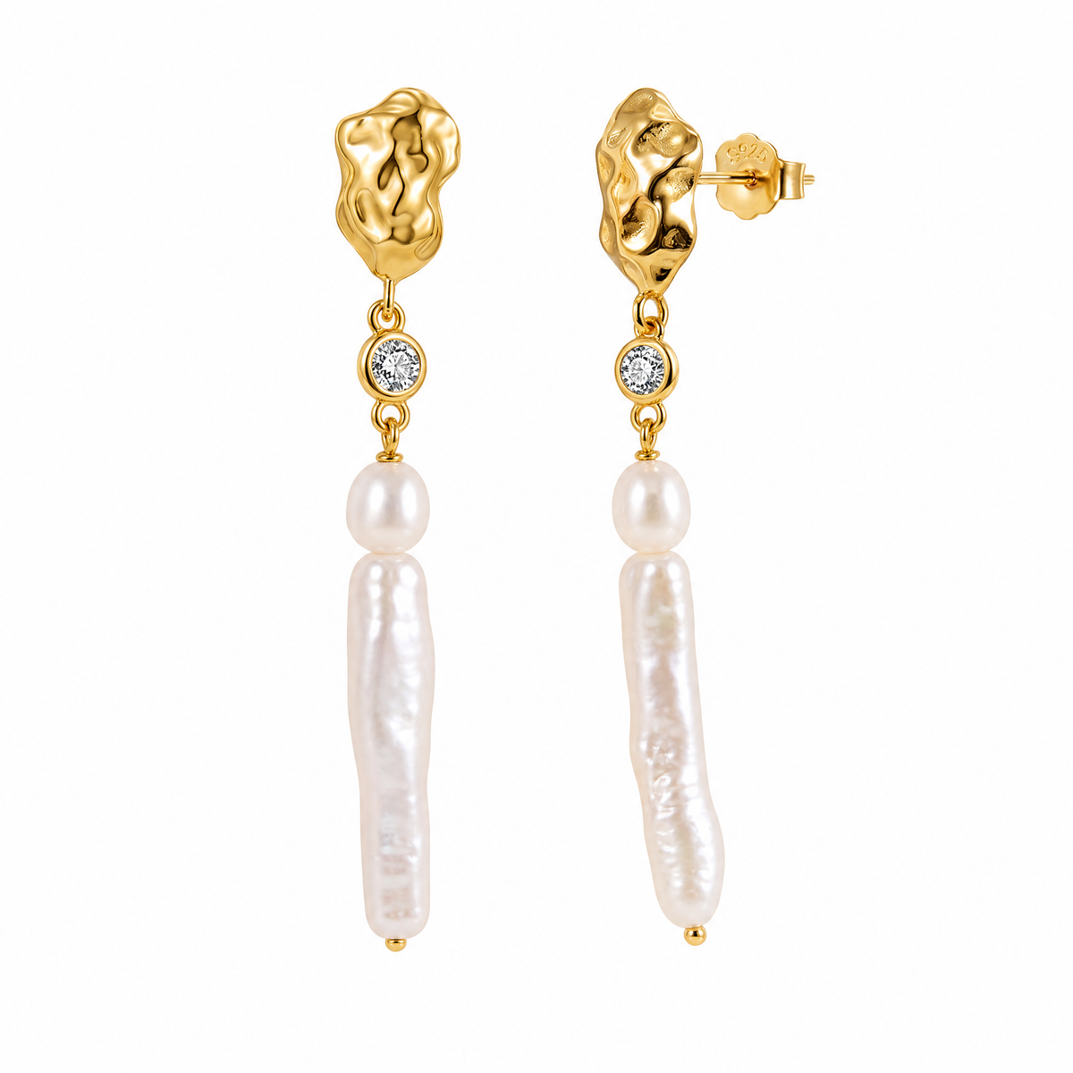 Gilded Reed Pearl Drop Earrings