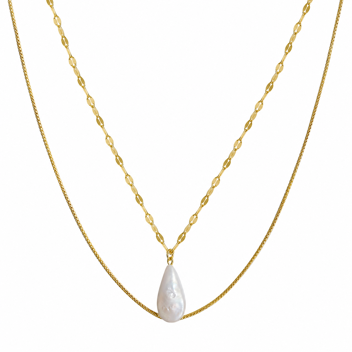 Twin Line Baroque Pearl Layered Necklace