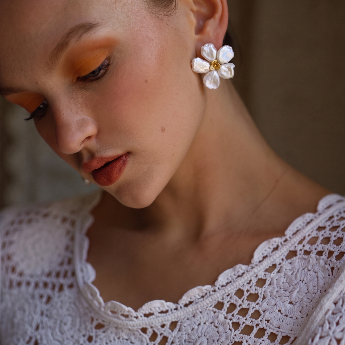 Fleur Keshi Pearl Stud Earrings by ORAÉ — detail view