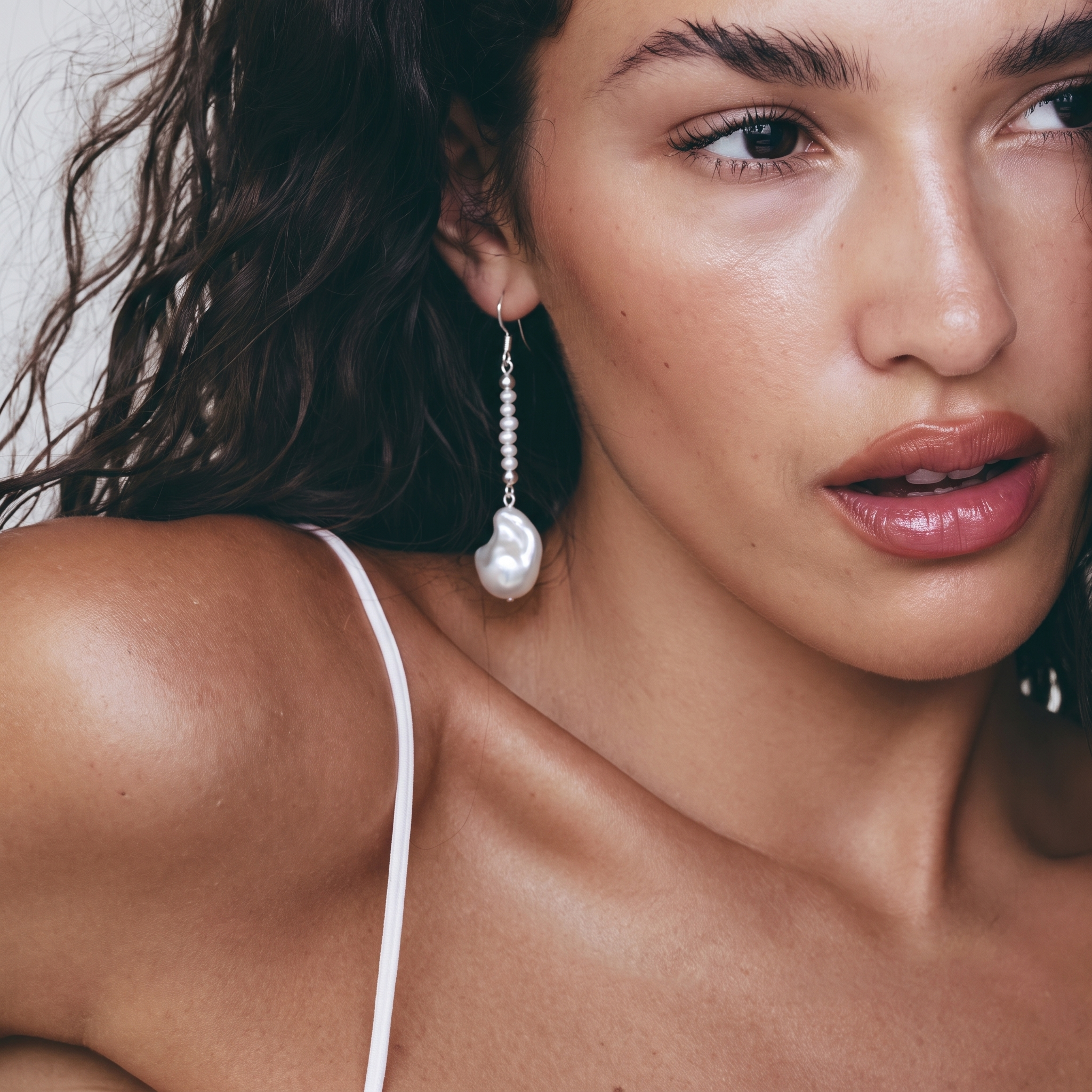 Pearl Line Baroque Drop Earrings