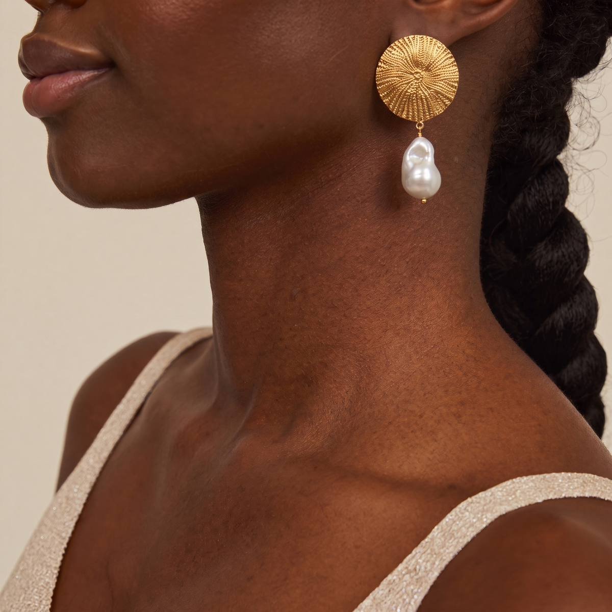 Solis Baroque Pearl Drop Earrings by ORAÉ — close-up shot