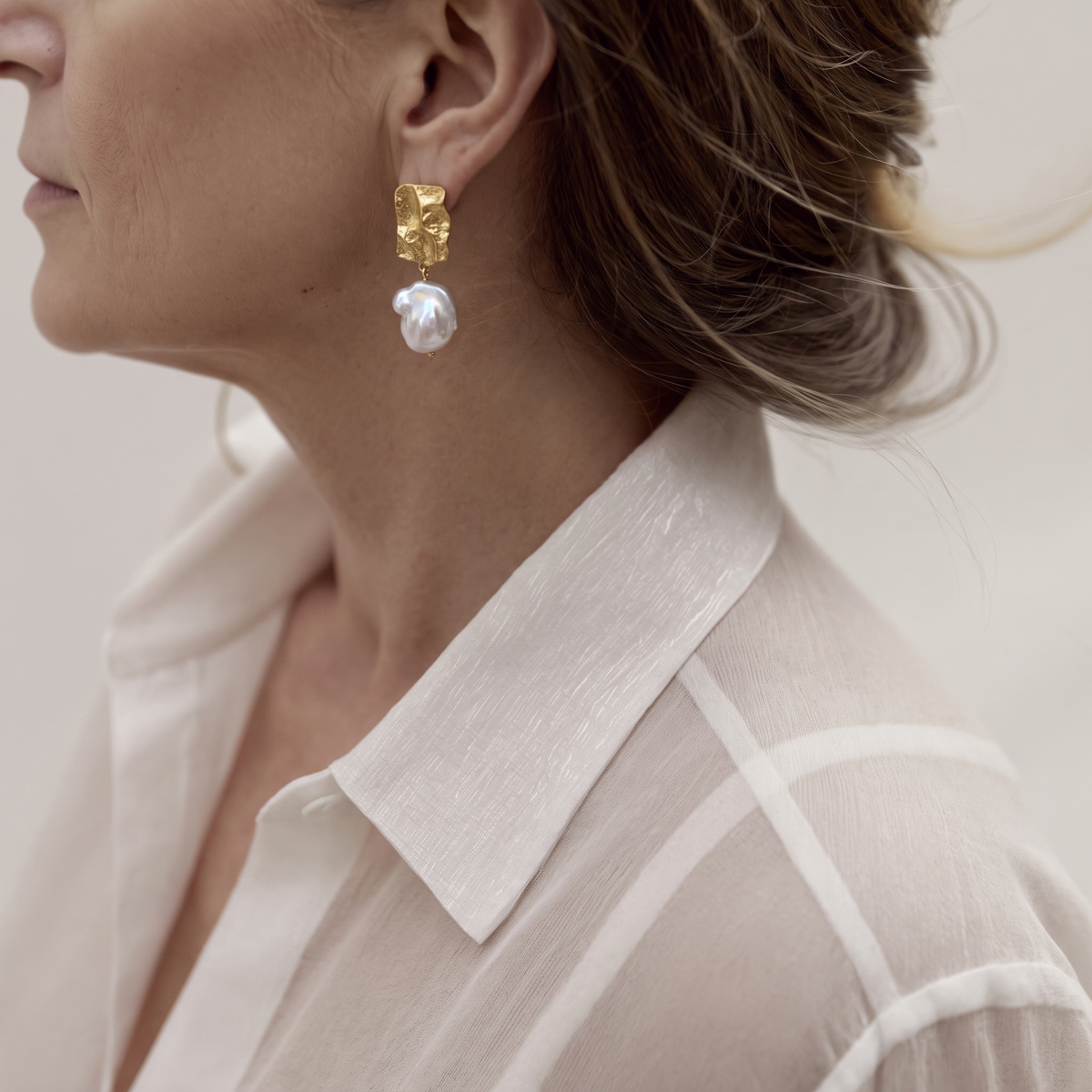 Aurelia Baroque Pearl Drop Earrings by ORAÉ — close-up shot
