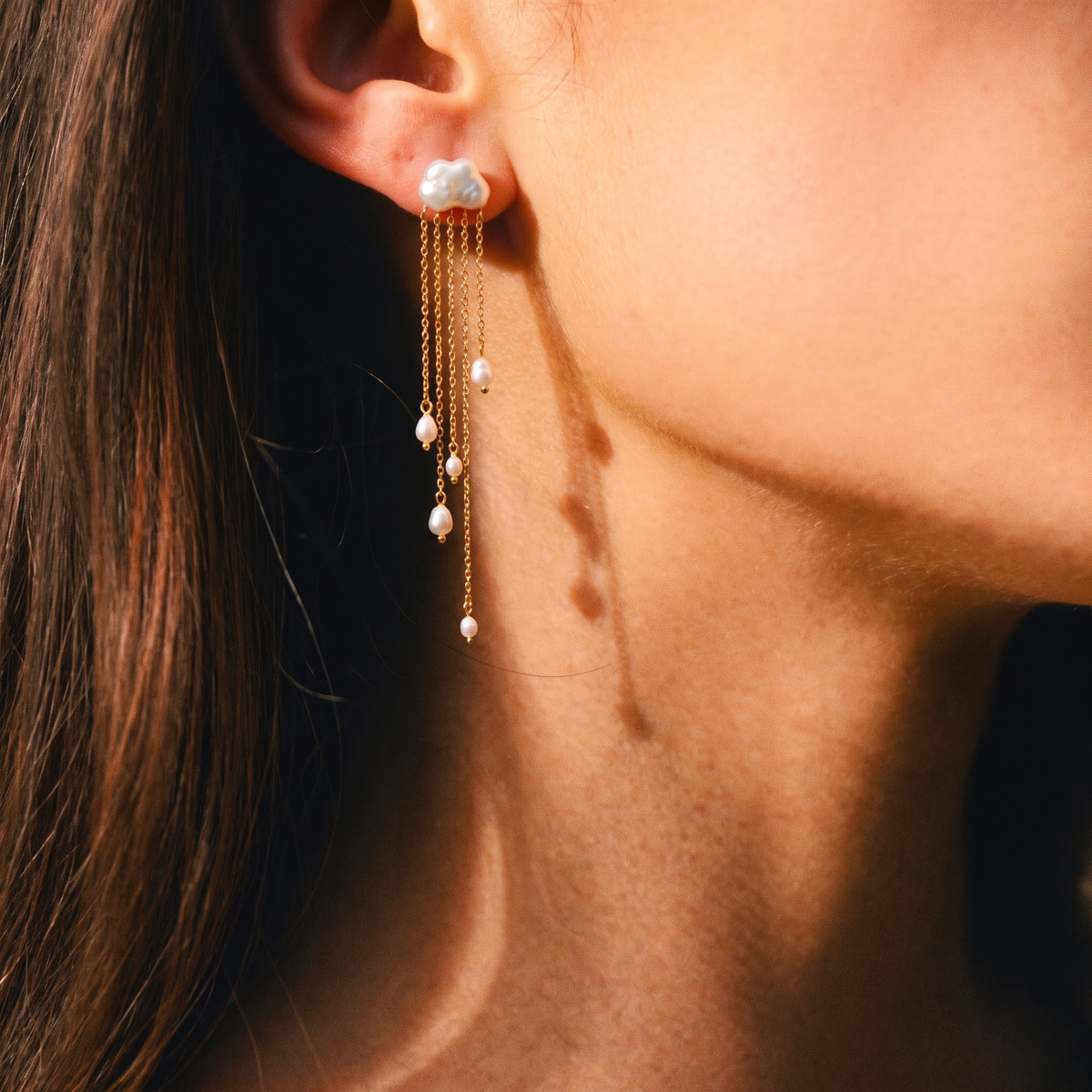 Golden Rain Baroque Pearl Earrings by ORAÉ — close-up shot