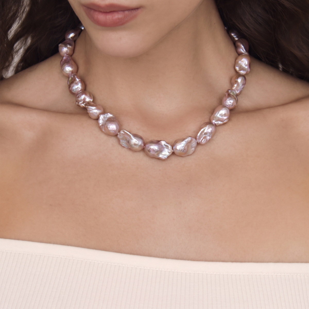 Amethyst Tide Baroque Pearl Necklace by ORAÉ — close-up shot