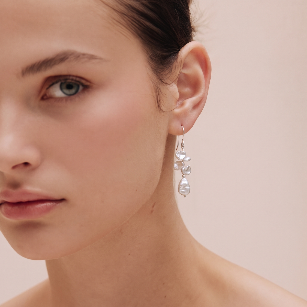 Boucles d'oreilles pendantes en perles Keshi en cascade