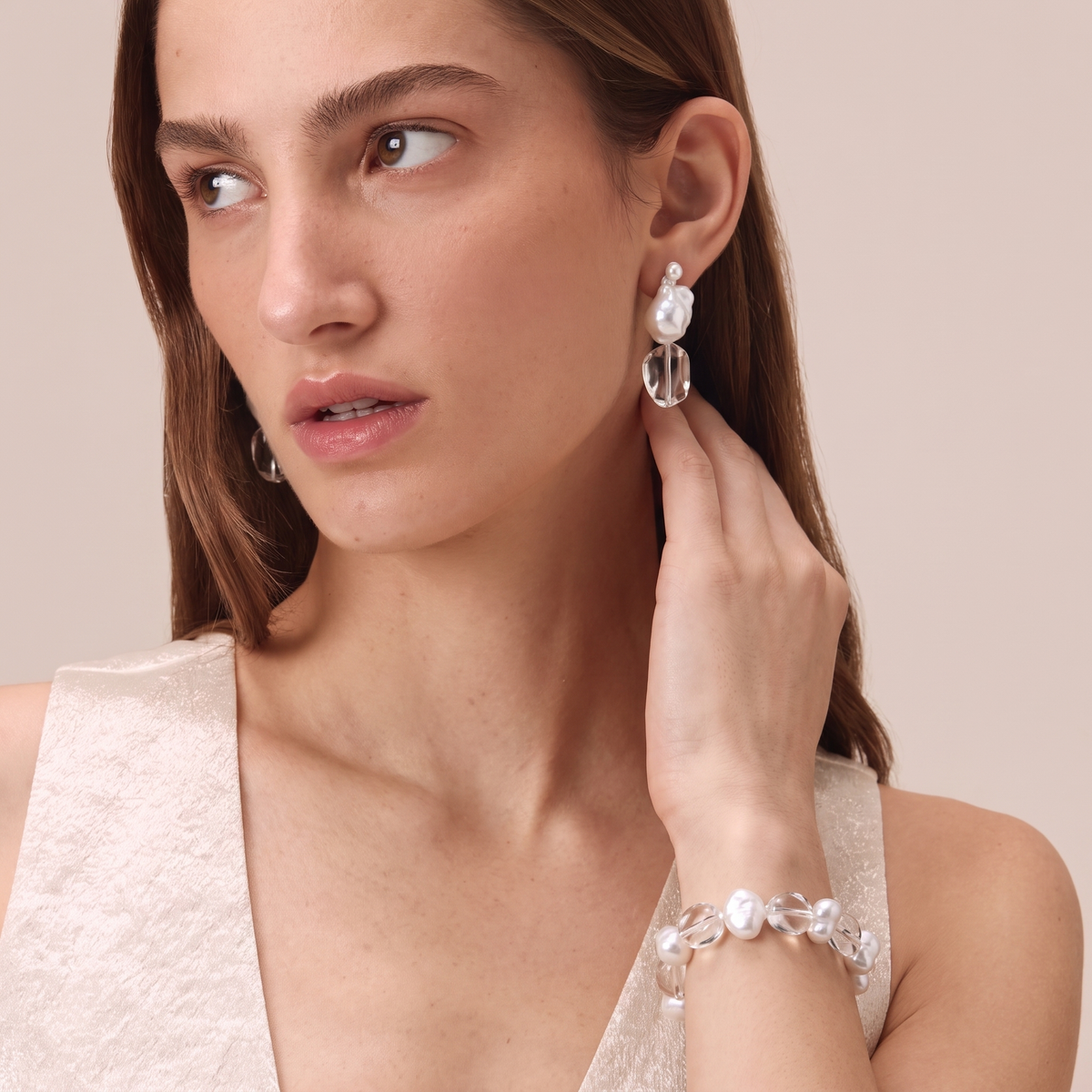 Moonlight Baroque Pearl Crystal Earrings by ORAÉ — close-up shot