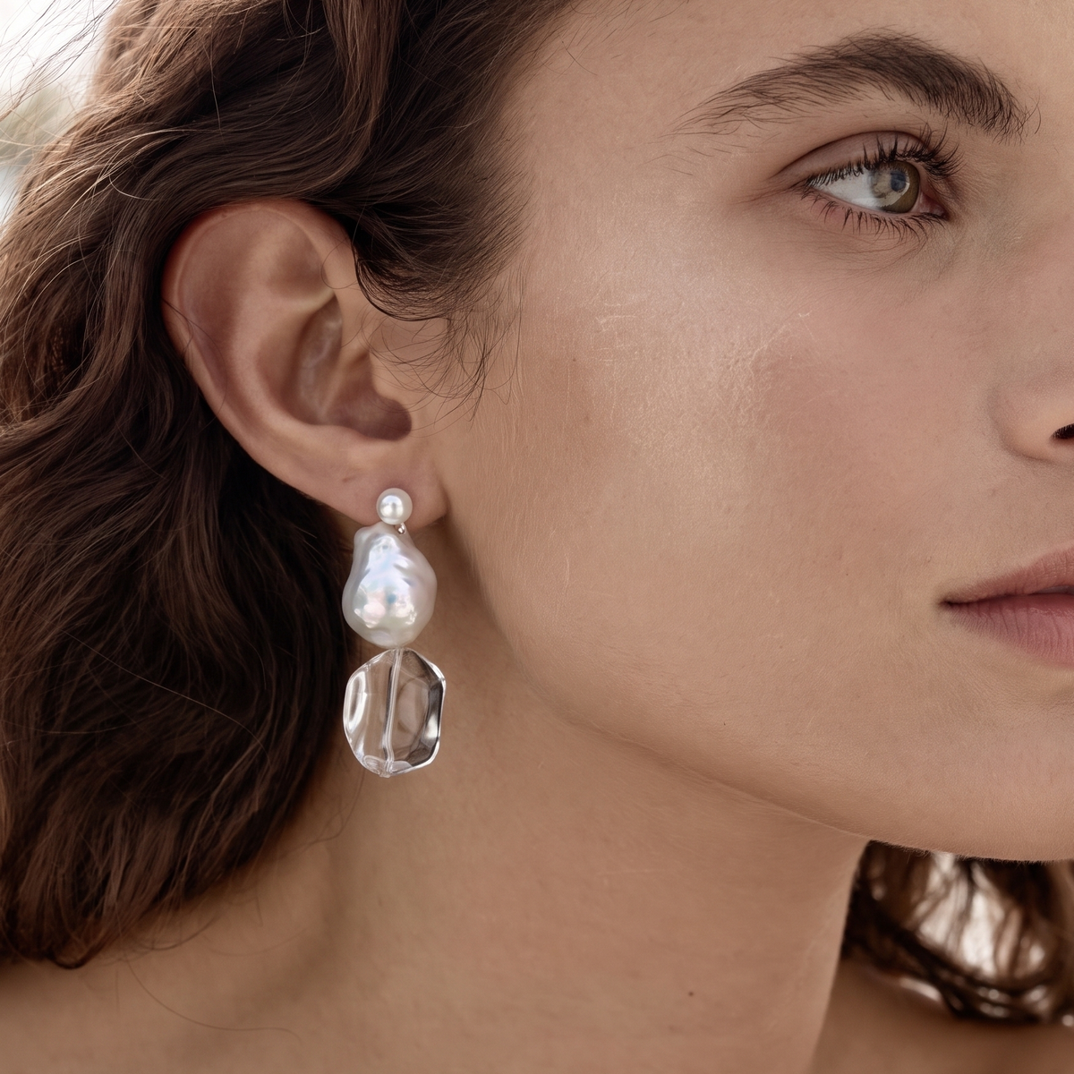 Moonlight Baroque Pearl Crystal Earrings by ORAÉ — detail view