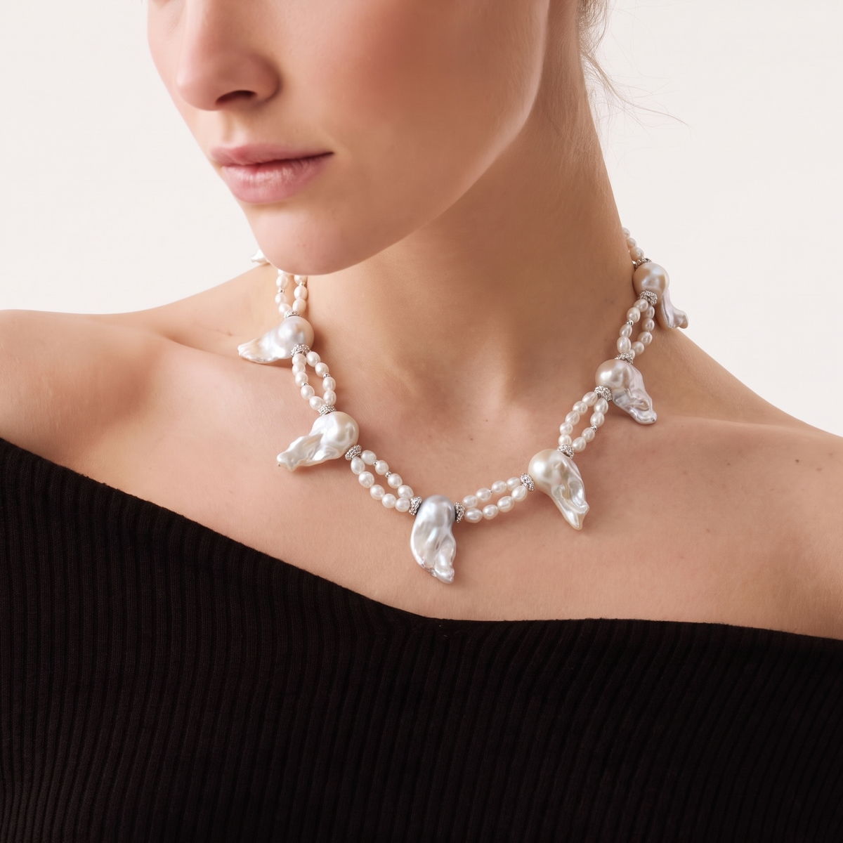 Pearl Loop Baroque Statement Necklace by ORAÉ — close-up shot
