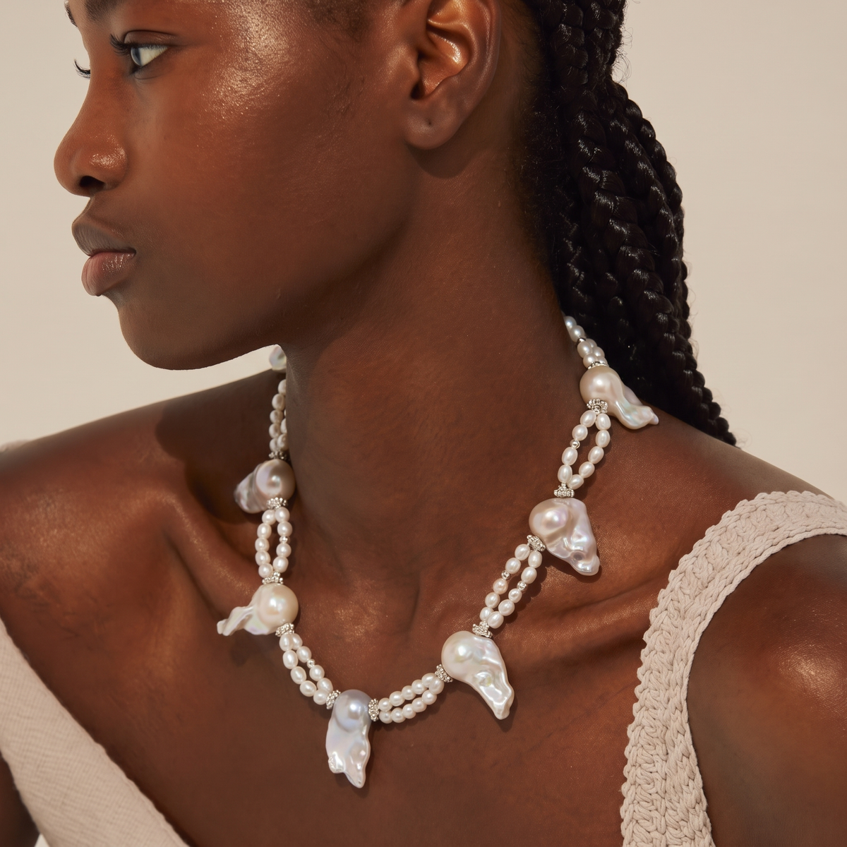 Pearl Loop Baroque Statement Necklace by ORAÉ — detail view