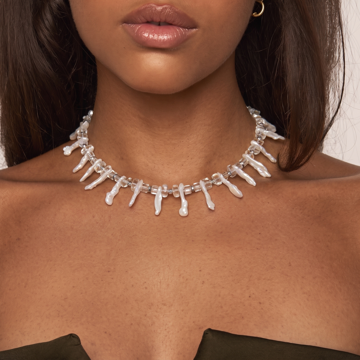 Crystal Thorn Baroque Pearl Choker by ORAÉ — close-up shot