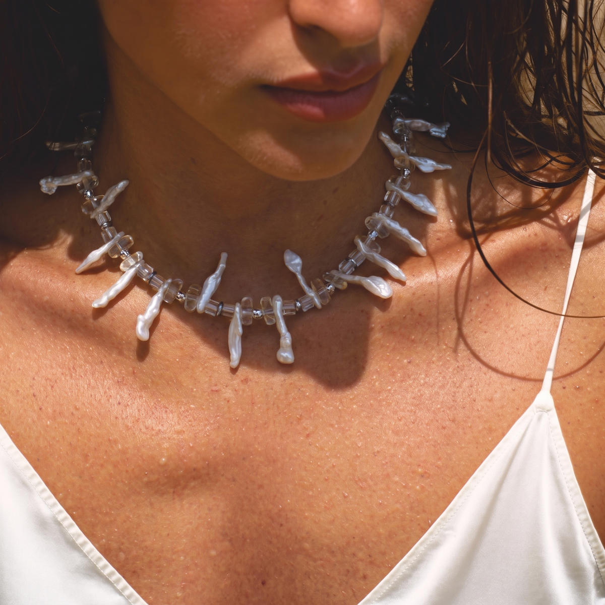 Crystal Thorn Baroque Pearl Choker by ORAÉ — detail view