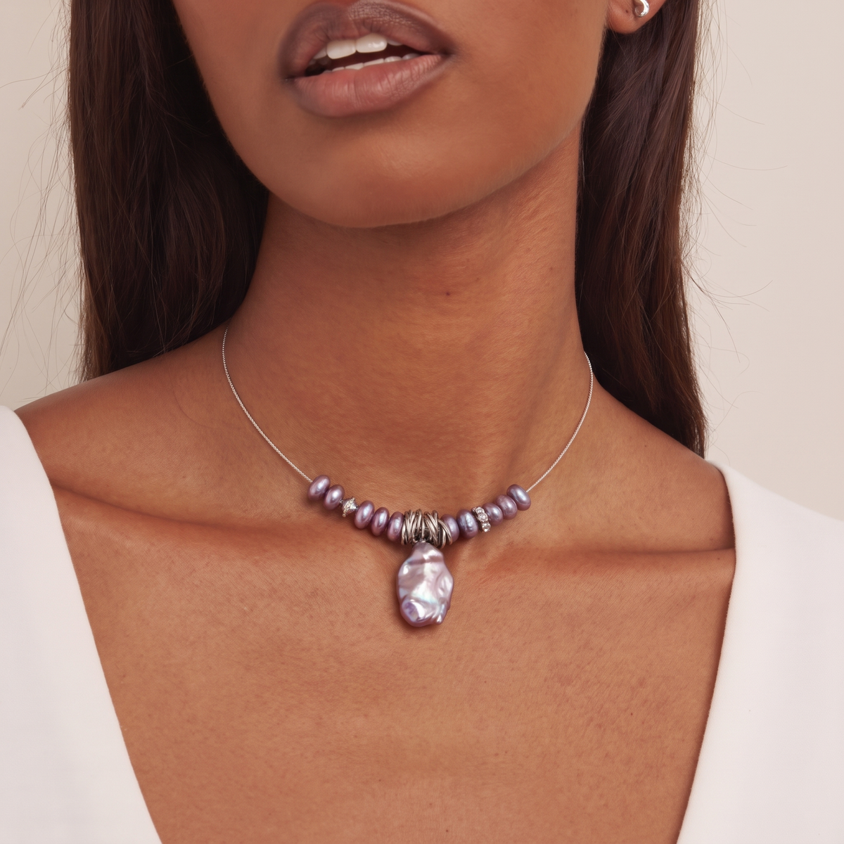 Midnight Orbit Pearl Collar Necklace by ORAÉ — detail view