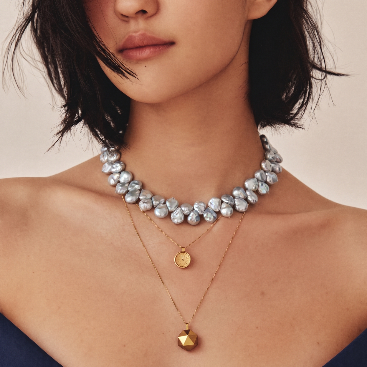 Silver Aurora Petal Pearl Necklace by ORAÉ — detail view