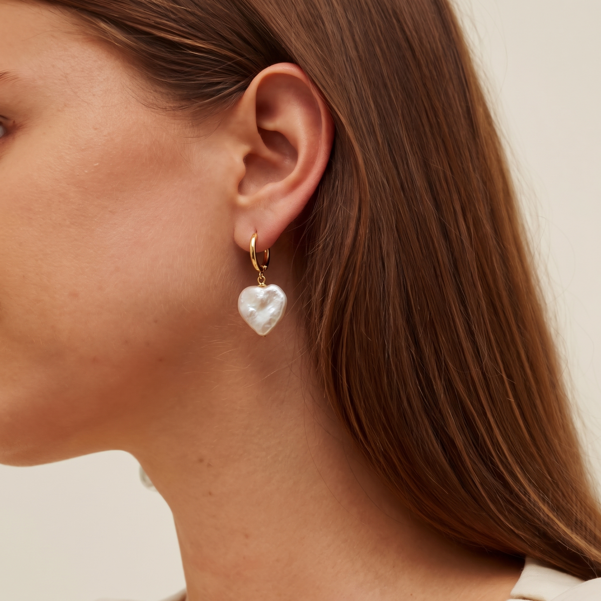 Amour Baroque Heart Pearl Earrings by ORAÉ — detail view