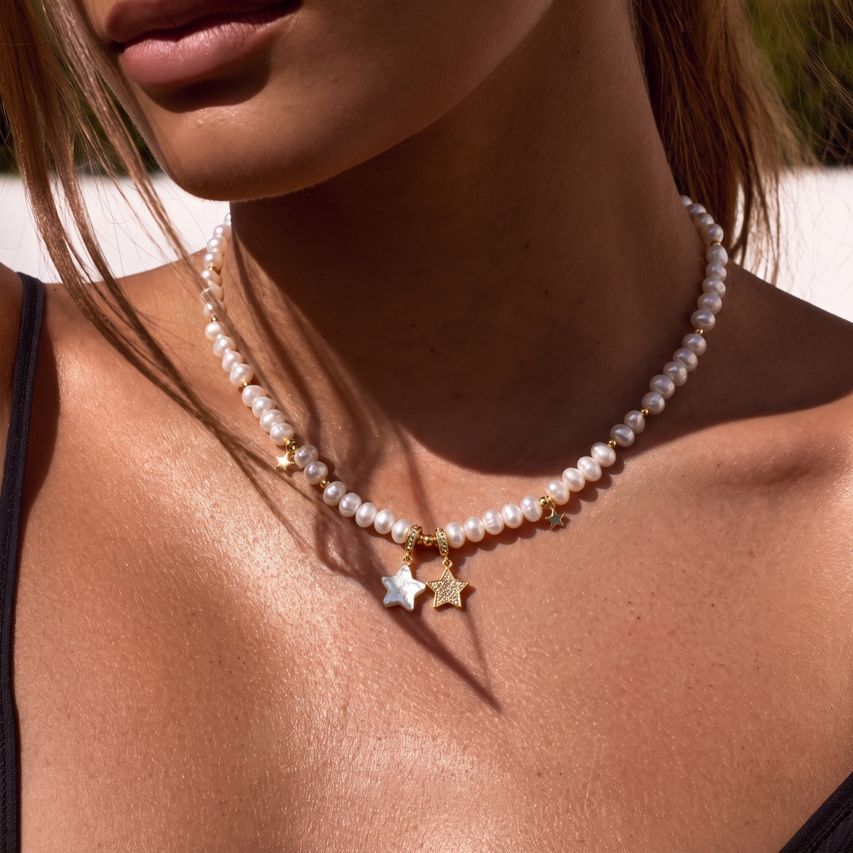 Celestial Charm Baroque Pearl Necklace by ORAÉ — detail view