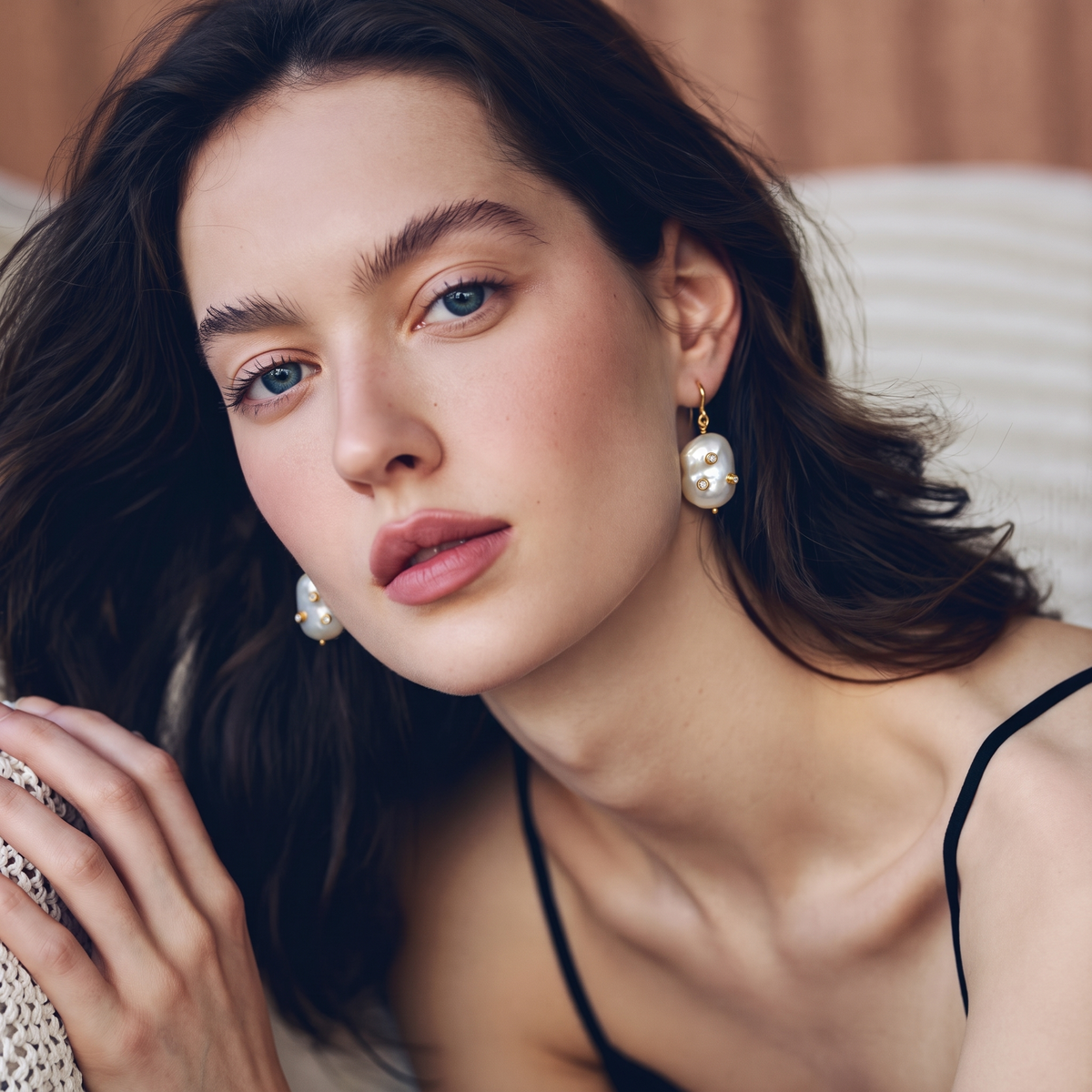Constellation Baroque Pearl Drop Earrings by ORAÉ — detail view