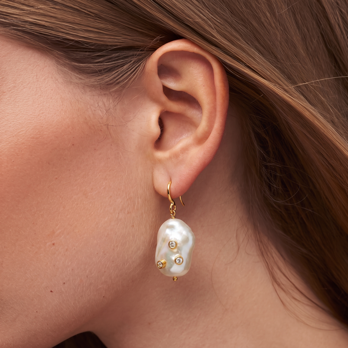 Constellation Baroque Pearl Drop Earrings by ORAÉ — styled look