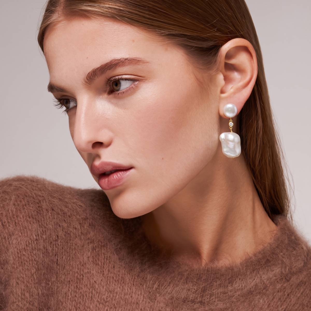Halo Baroque Pearl Drop Earrings by ORAÉ — detail view