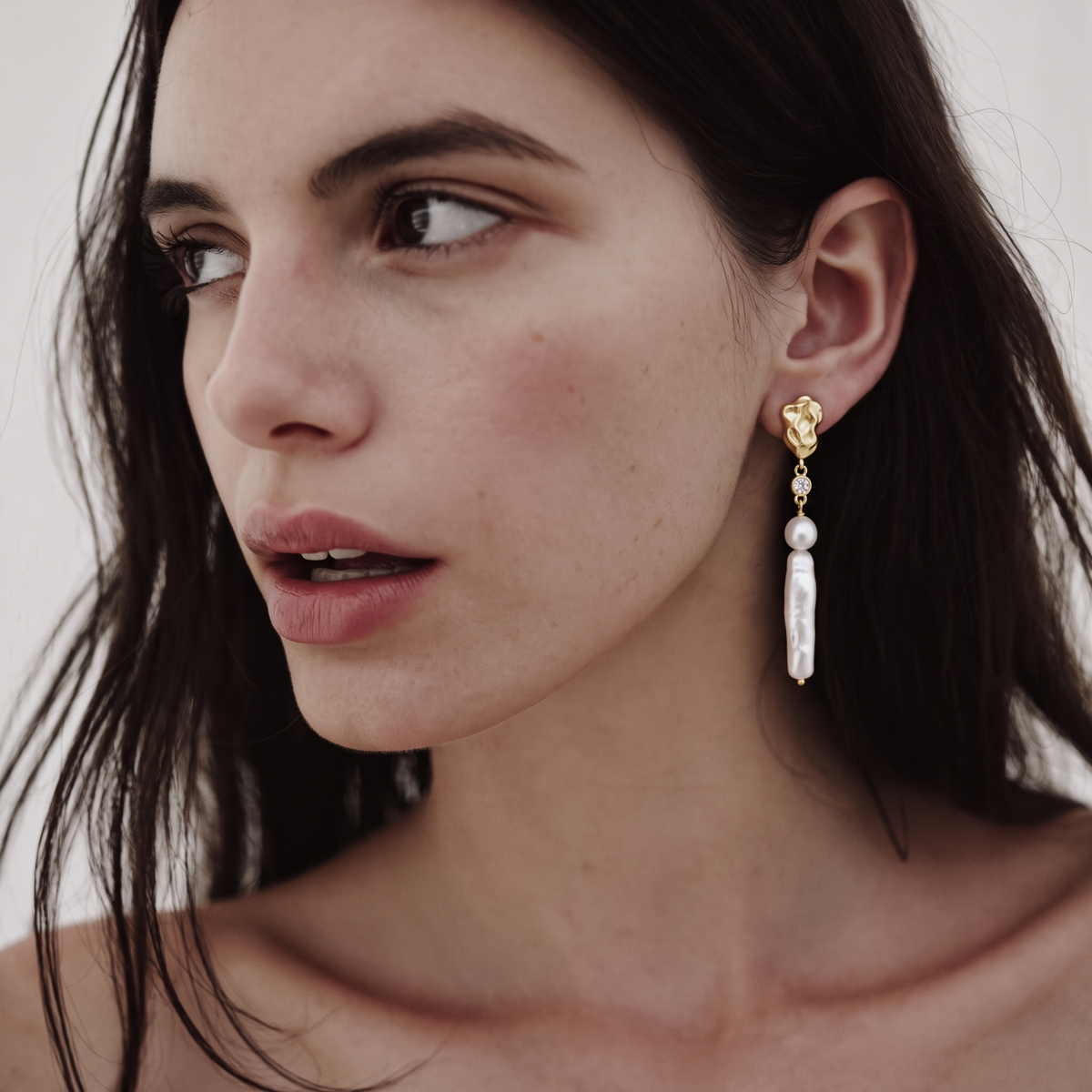 Gilded Reed Pearl Drop Earrings by ORAÉ — modern baroque pearl jewelry