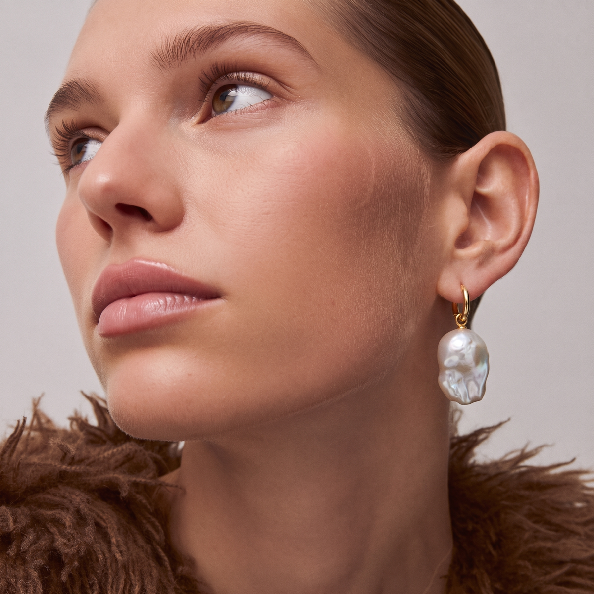 Baroque Drop Pearl Hoops by ORAÉ — detail view