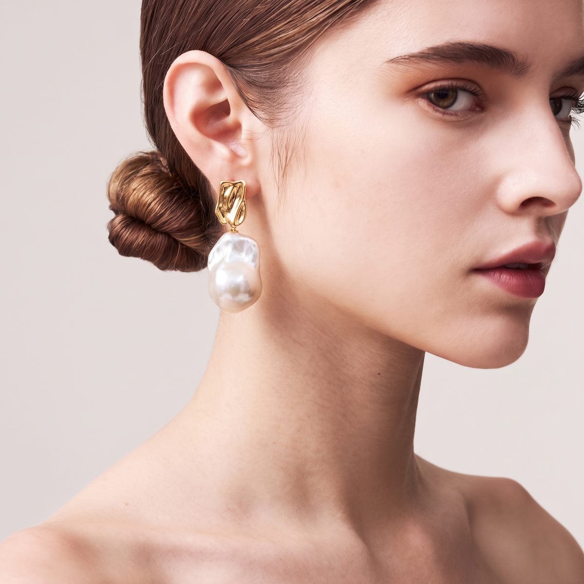 Sculptural Baroque Pearl Earrings by ORAÉ — detail view