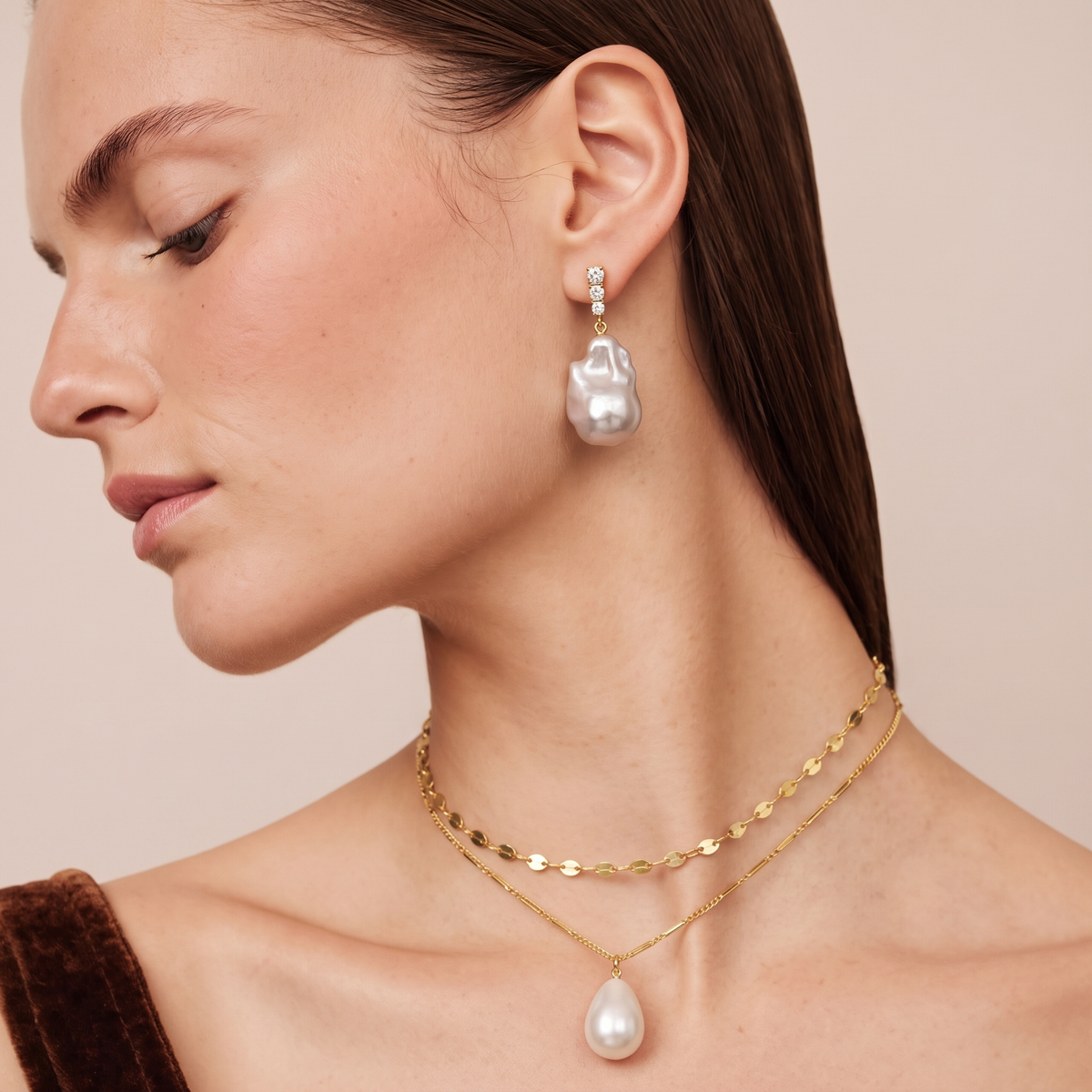 Rosalie Baroque Pearl Drop Earrings by ORAÉ — detail view