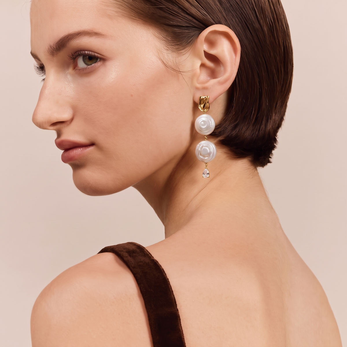 Roman Holiday Baroque Pearl Earrings by ORAÉ — detail view