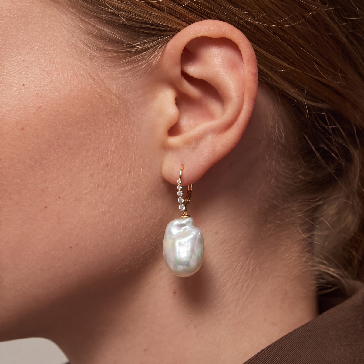 Rosalie Baroque Pearl Drop Earrings by ORAÉ — detail view