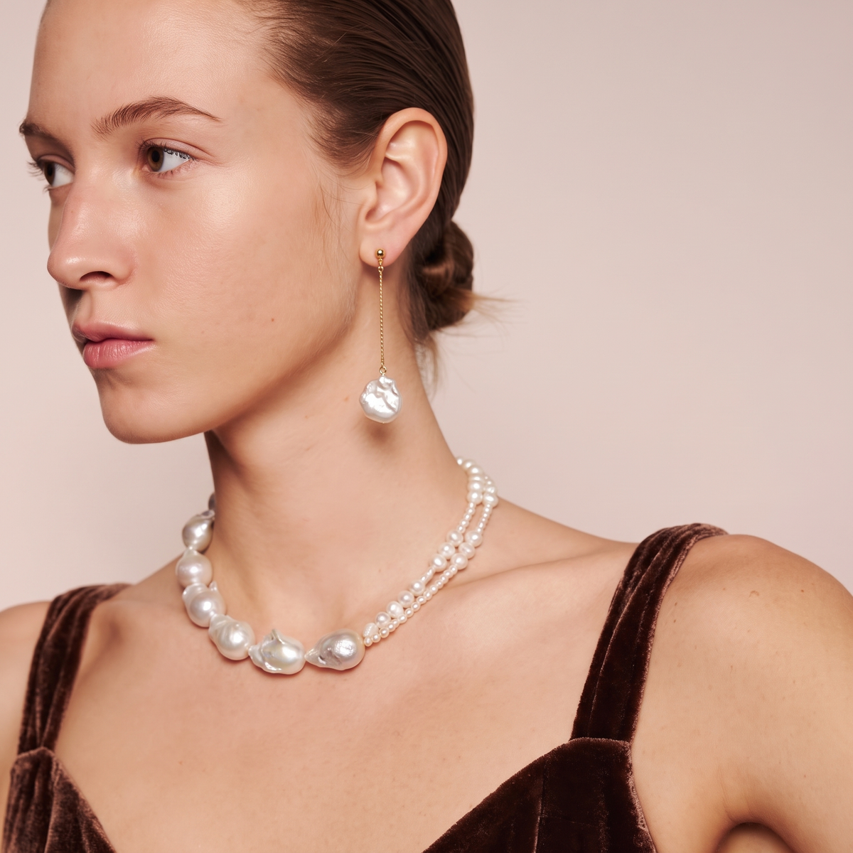 Petal Pearl Drop Earrings by ORAÉ — detail view