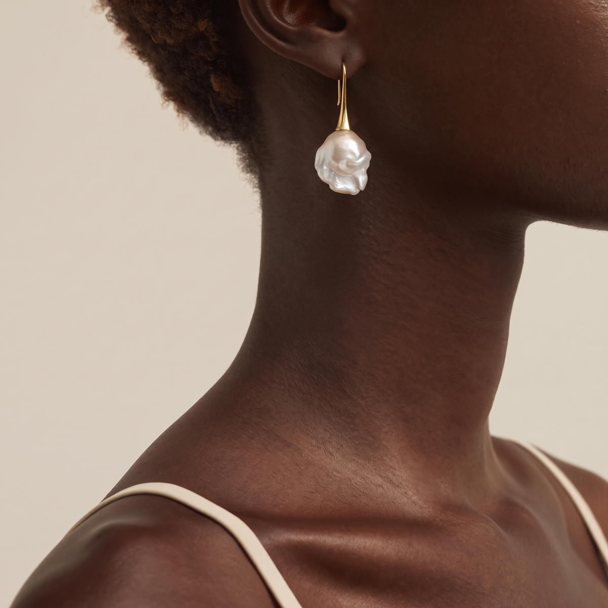 Sculptural Baroque Pearl Drop Earrings by ORAÉ — detail view