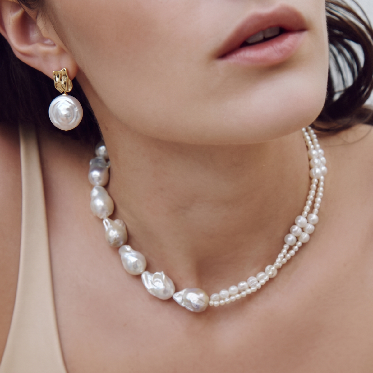 Roman Holiday Pearl Stud Earrings by ORAÉ — detail view
