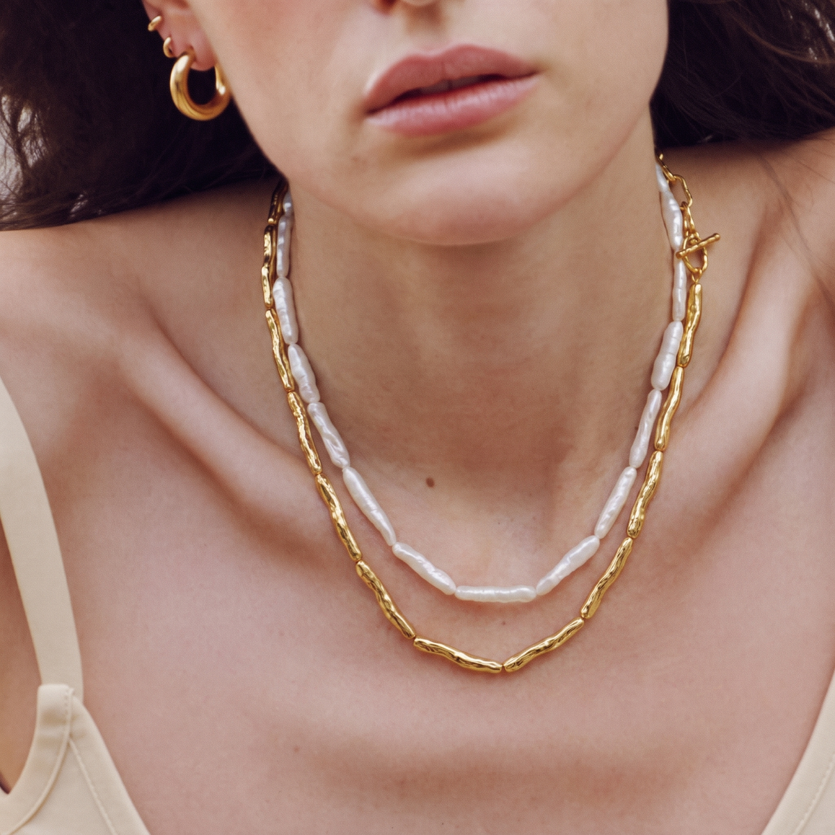 Aurelia Drift Baroque Pearl Layered Necklace by ORAÉ — detail view