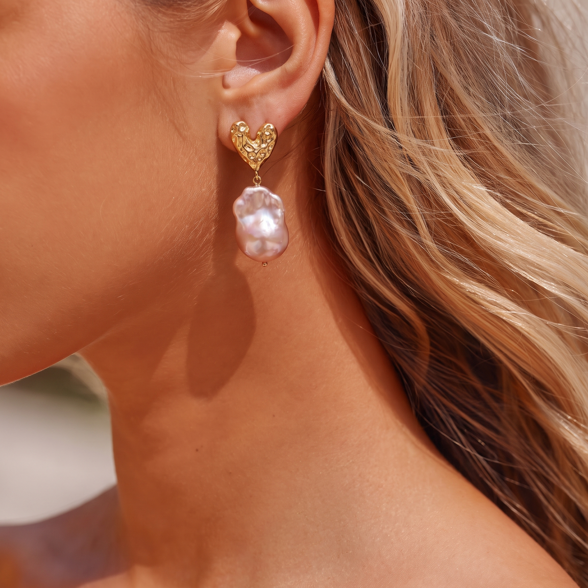 Rose Ember Baroque Pearl Drop Earrings by ORAÉ — detail view