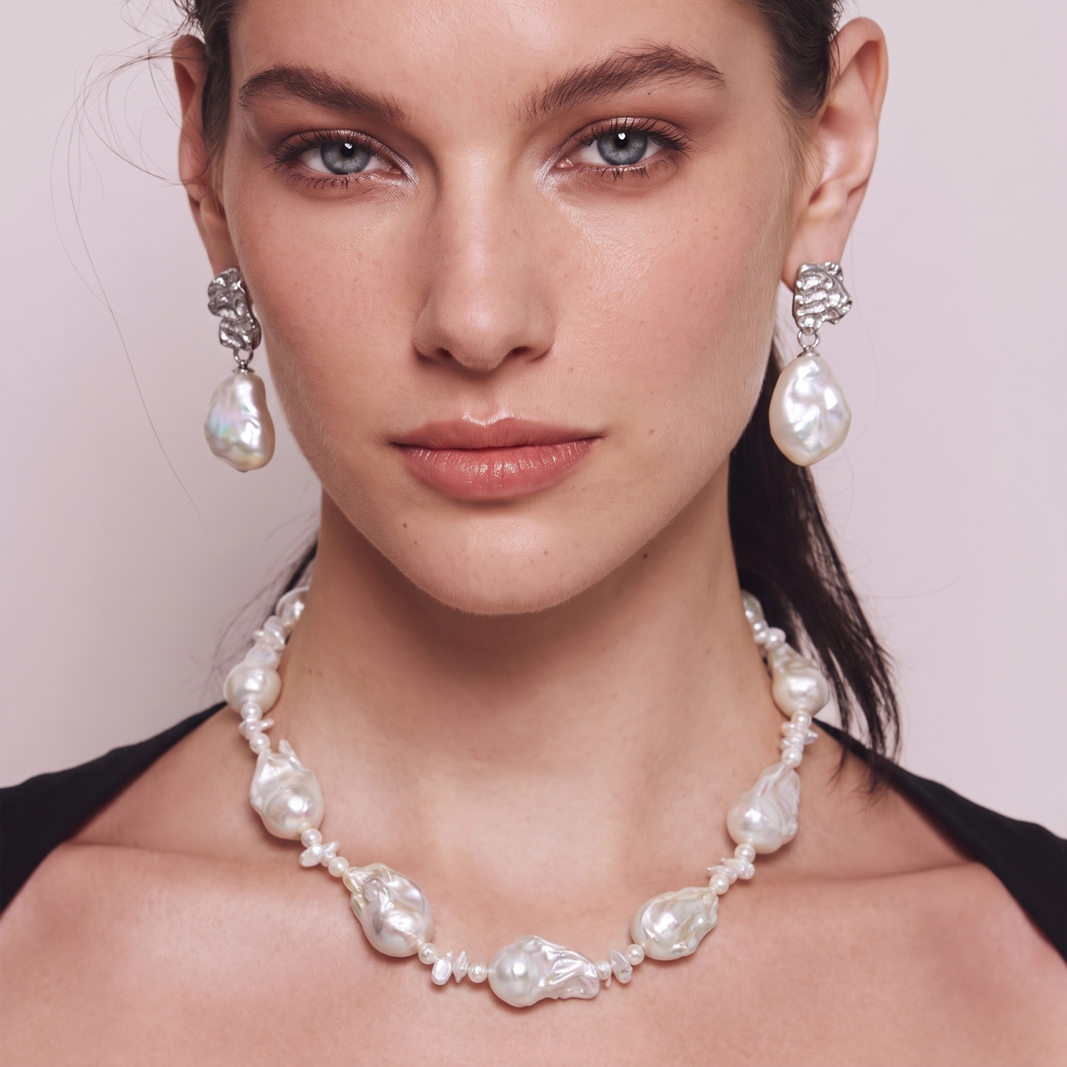 Silver Bloom Baroque Pearl Drop Earrings by ORAÉ — detail view