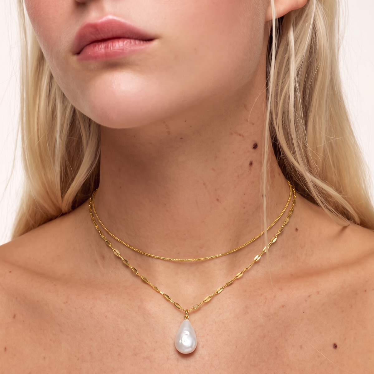 Twin Line Baroque Pearl Layered Necklace by ORAÉ — detail view