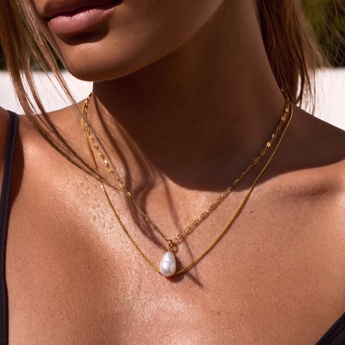 Twin Line Baroque Pearl Layered Necklace by ORAÉ — modern baroque pearl jewelry