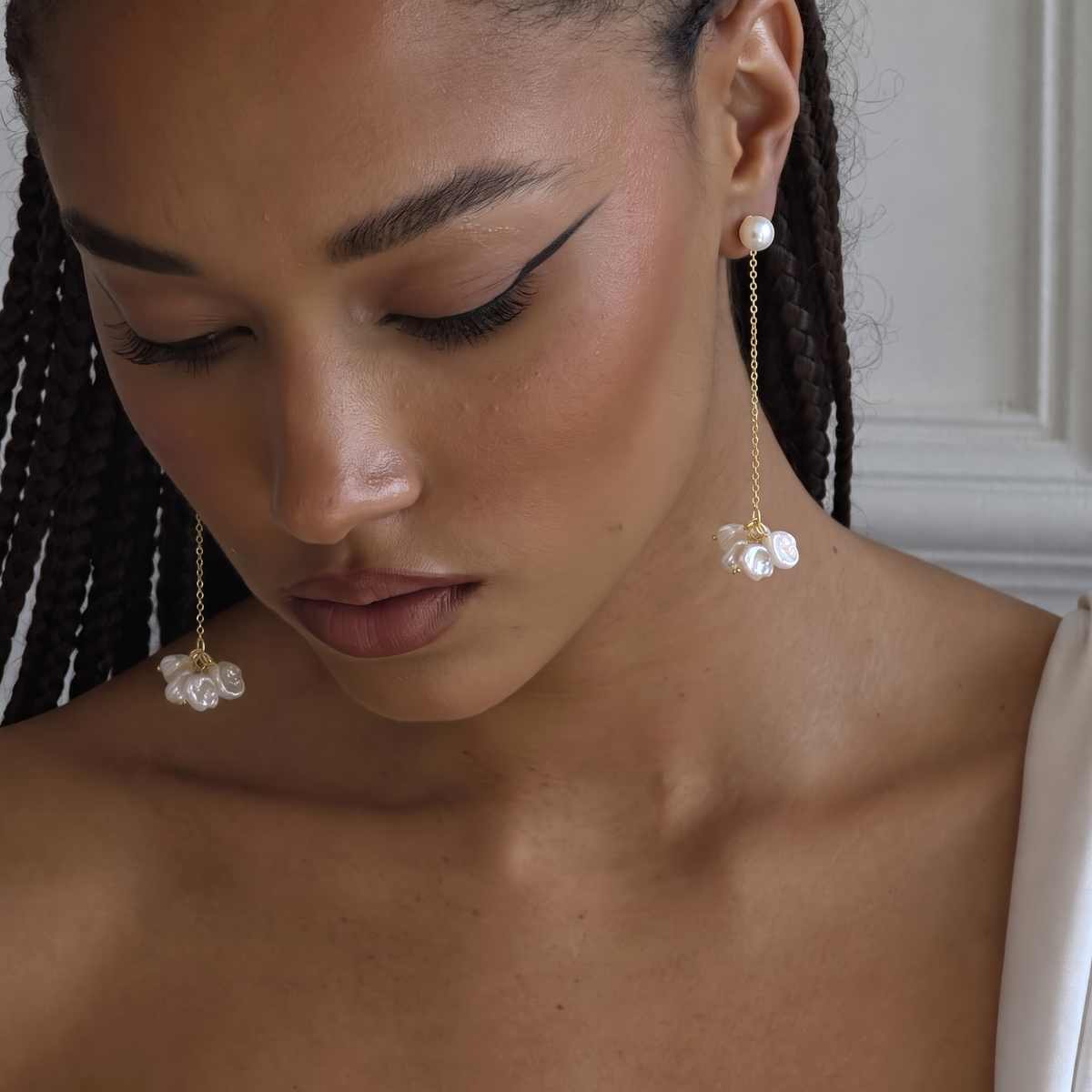 Petite Petal Pearl Drop Earrings
